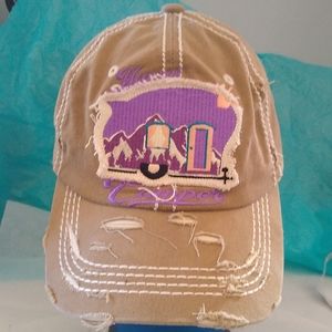 "Happy Camper" Distressed Baseball Cap Hat
